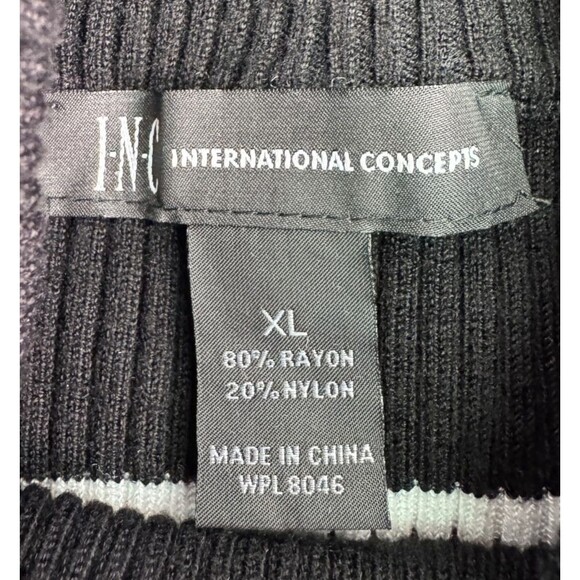 INC International Concepts Women’s XL Black White Stripe Ribbed Sweater Keyhole - Picture 7 of 8
